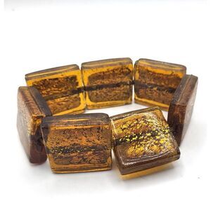 Bohemain Blown Glass Gold Leaf Bracelet 7in